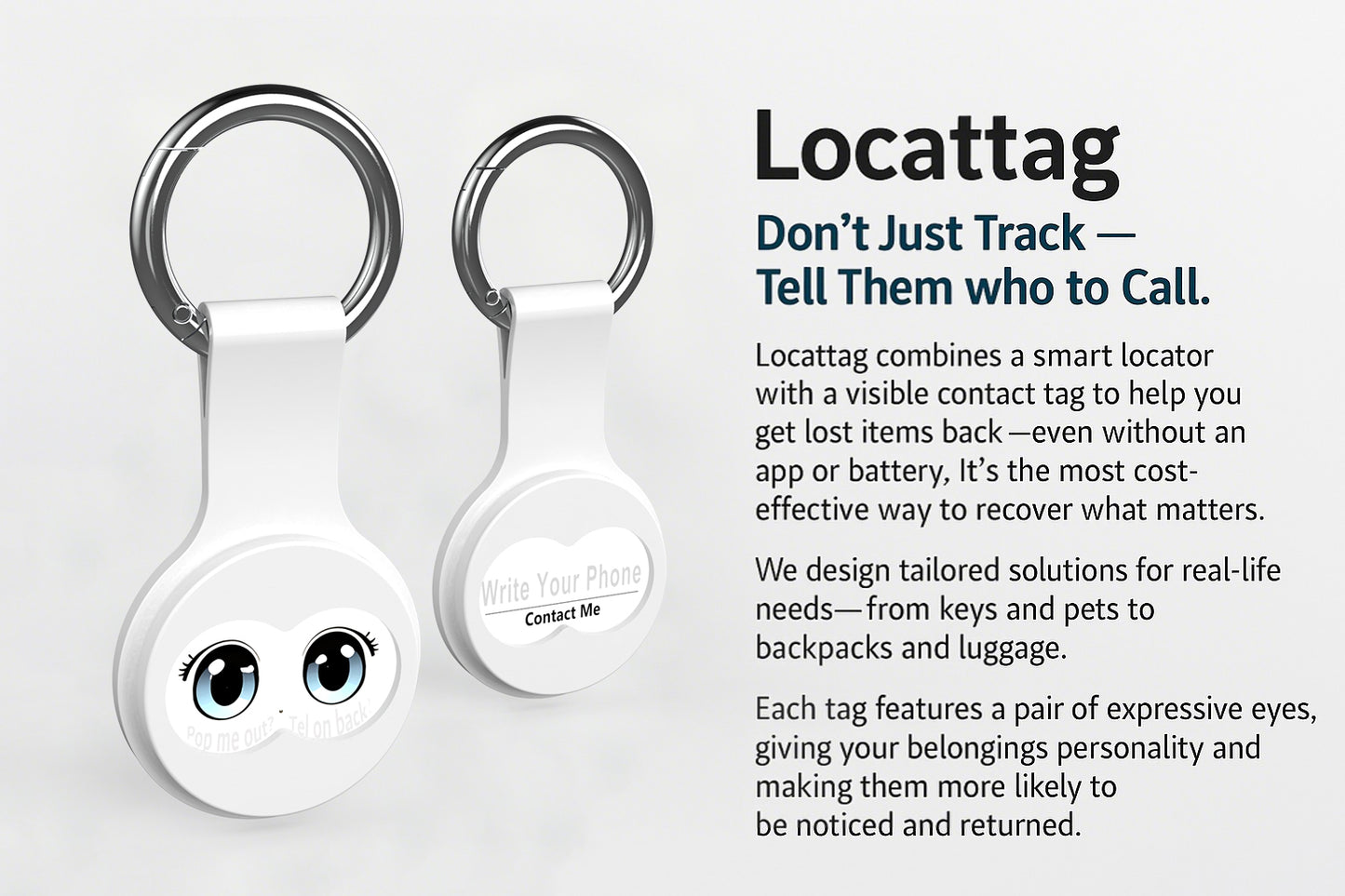 Locattag Wireless electronic devices for locating and tracking personal objects, wallets, backpacks, luggage