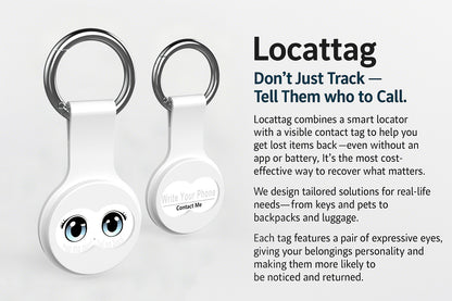 Locattag Wireless electronic devices for locating and tracking personal objects, wallets, backpacks, luggage